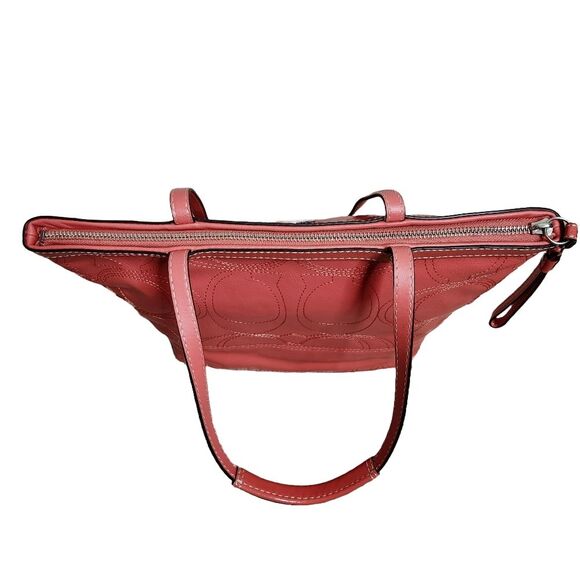 Coach Signature Stitch Patent Leather Tote Shoulder Bag Mango/Coral/Orange NWT - Picture 3 of 12